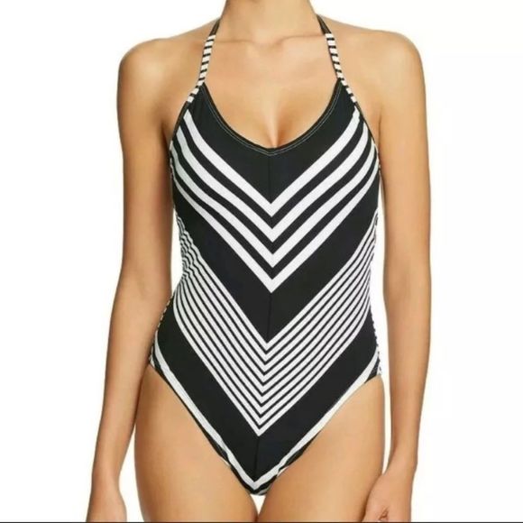 La Blanca 4 black and white stripe swimsuit nwot - Picture 3 of 7